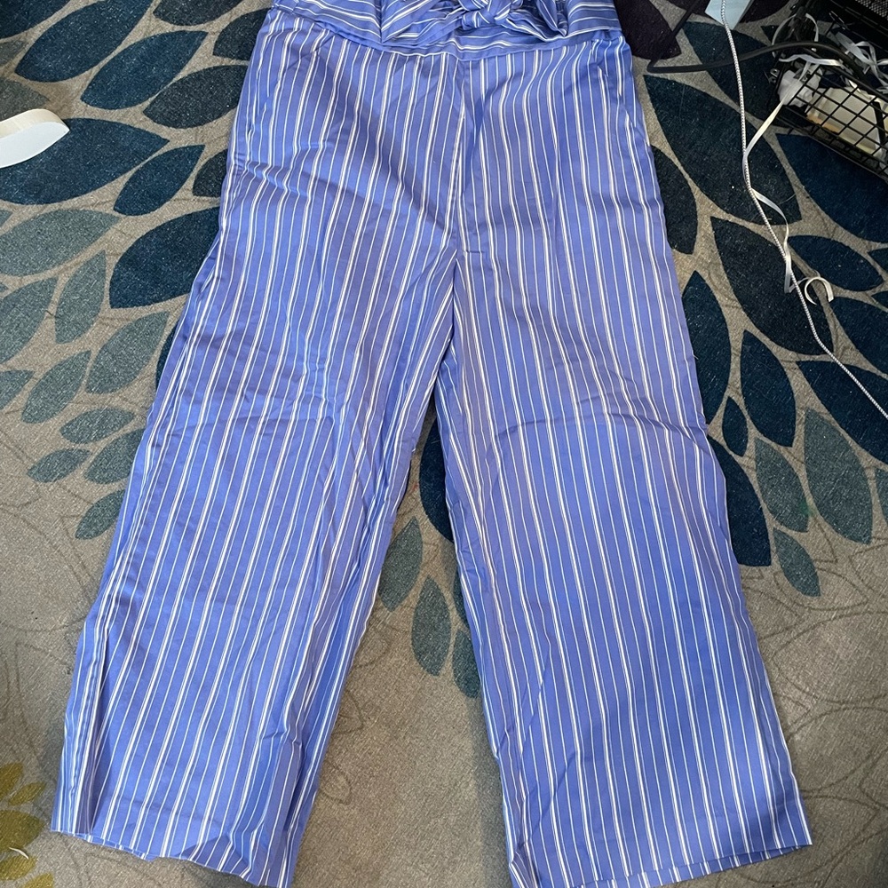 Blue and white Striped crop Pant